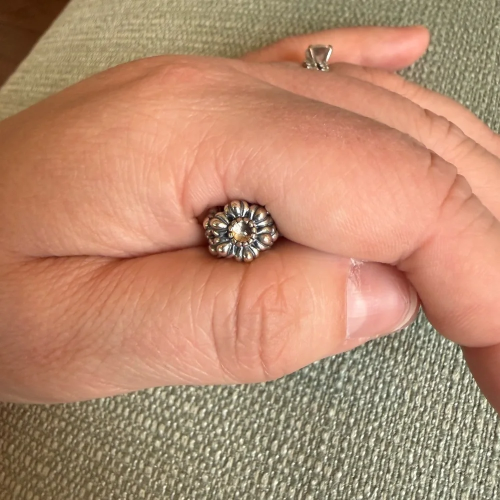 Pandora Sterling Silver Floral Charm with Center Gem - 925 Sterling Silver - Picture 2 of 7